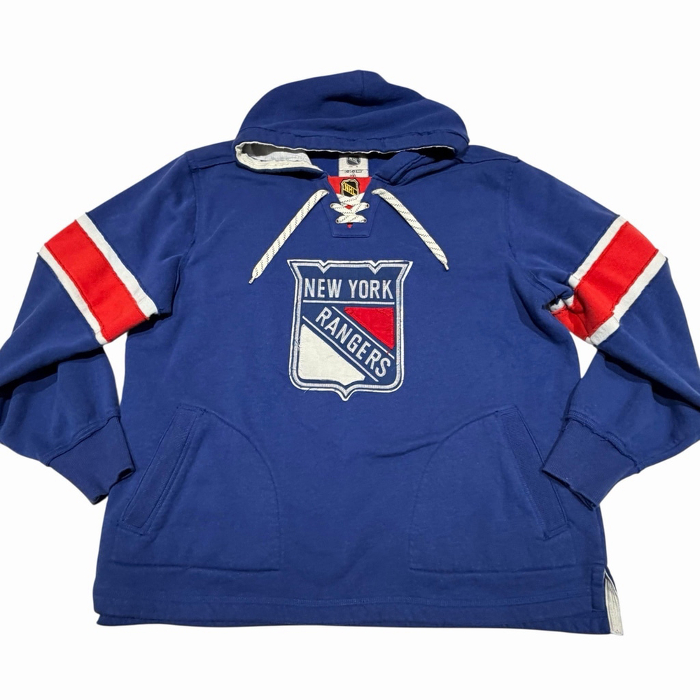 New York Rangers Hoodie‎ Mens 2XL Blue Red NHL Hockey Pullover CCM Lace Up READ